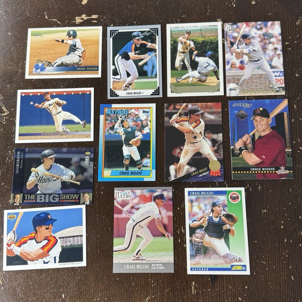Craig Biggio 12 Card Lot NM With 1993 Topps Gold #680 2004 Donruss Studio #86
